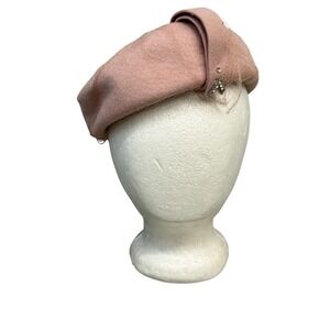 Vintage Glenover Hat Fascinator Womens One Size Pink Wool Rhinestone Veil Formal